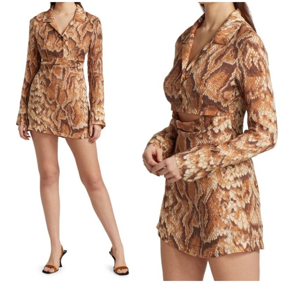 New! NANUSHKA Tess Cutout Snake-Print Satin Mini Dress 🤎 XS NWT! - Picture 3 of 16